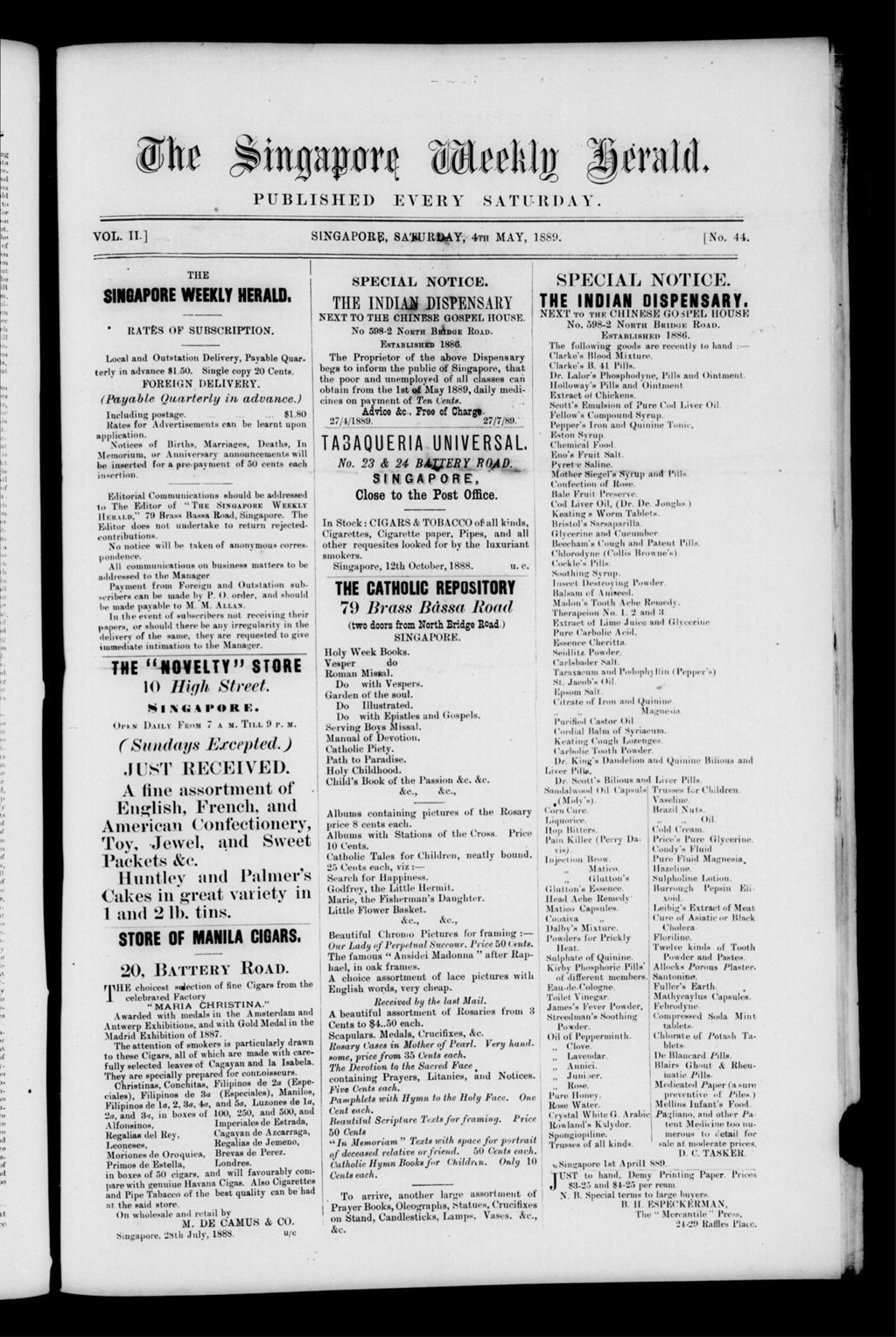 Miniature of Singapore Weekly Herald 04 May 1889