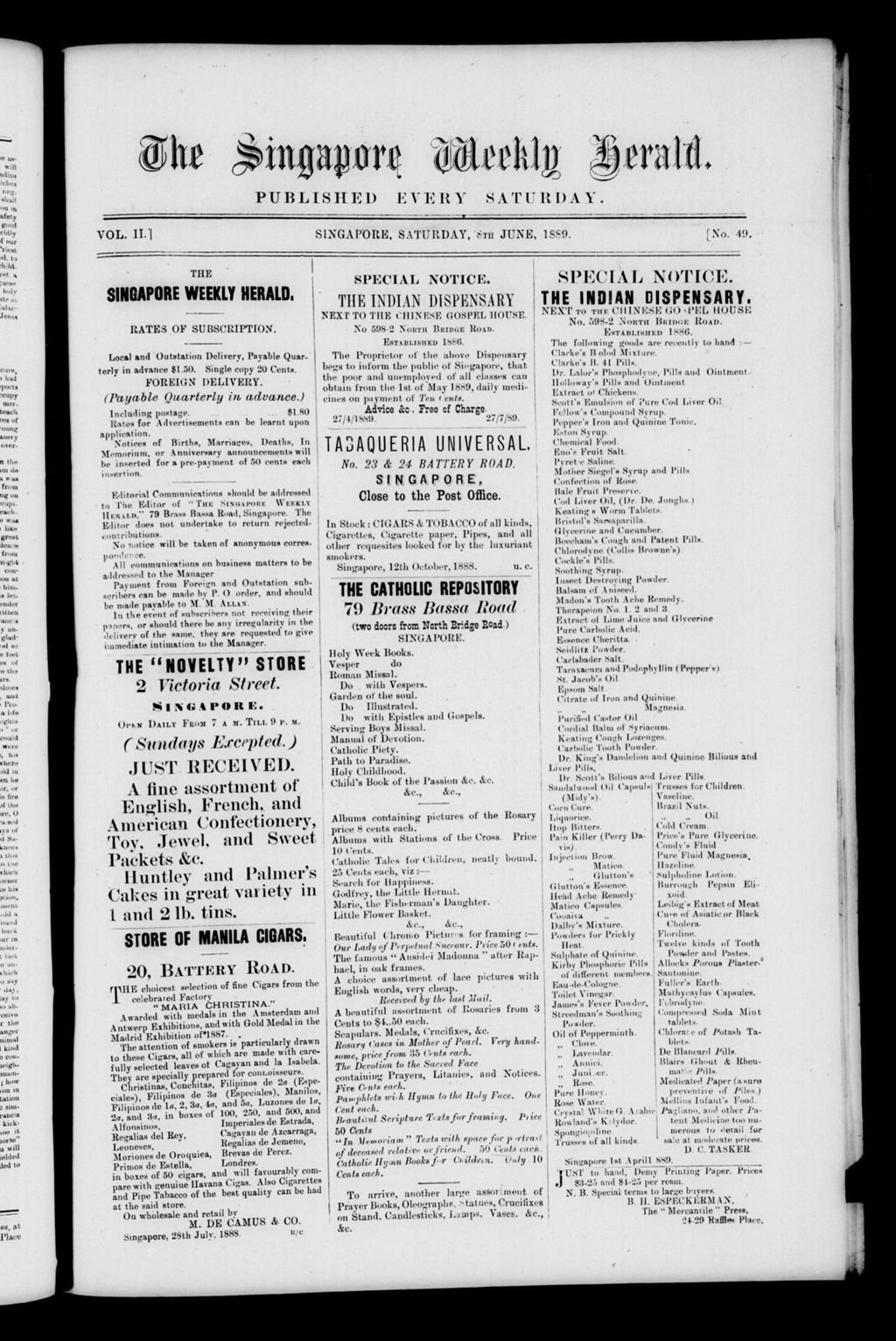 Miniature of Singapore Weekly Herald 08 June 1889