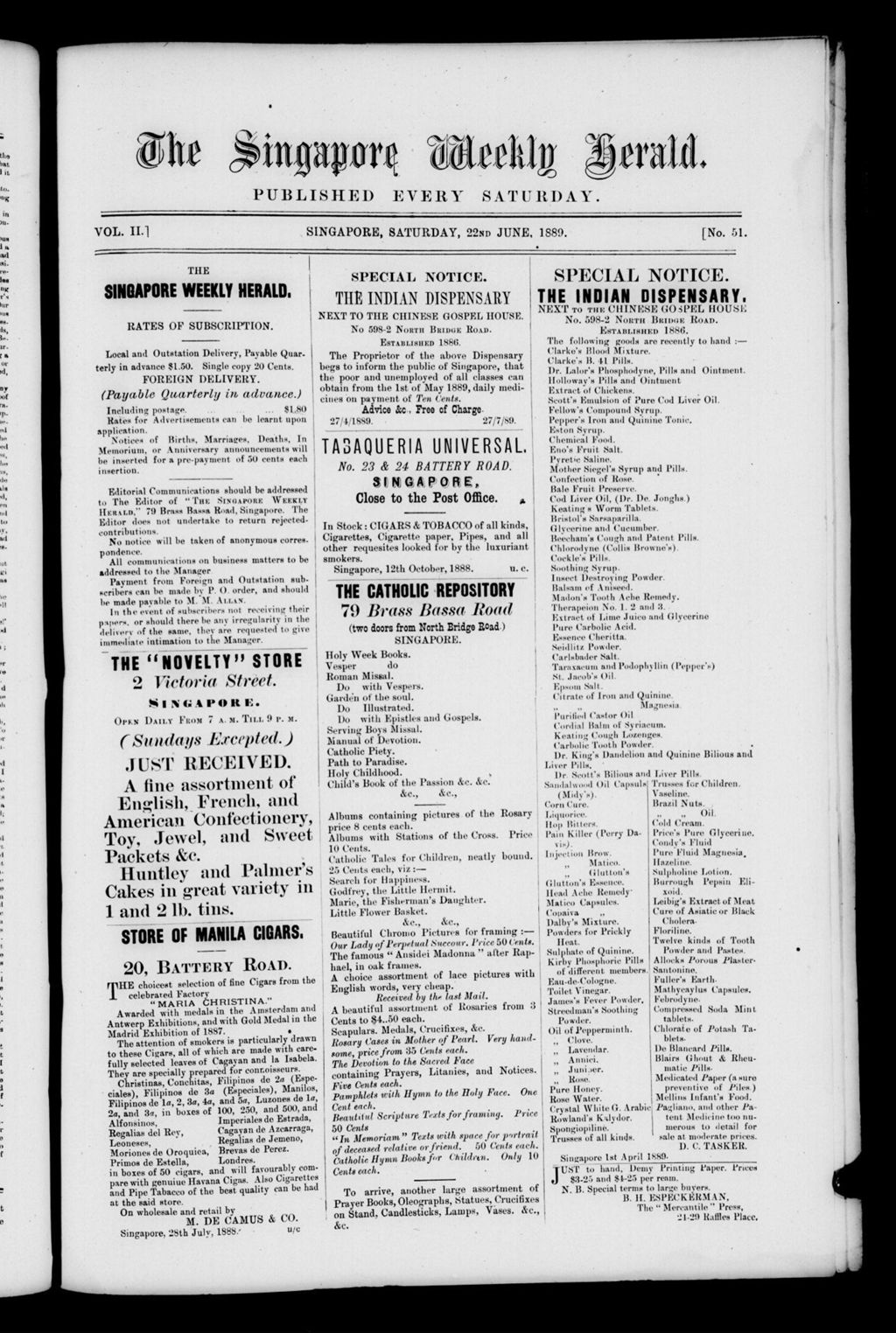 Miniature of Singapore Weekly Herald 22 June 1889