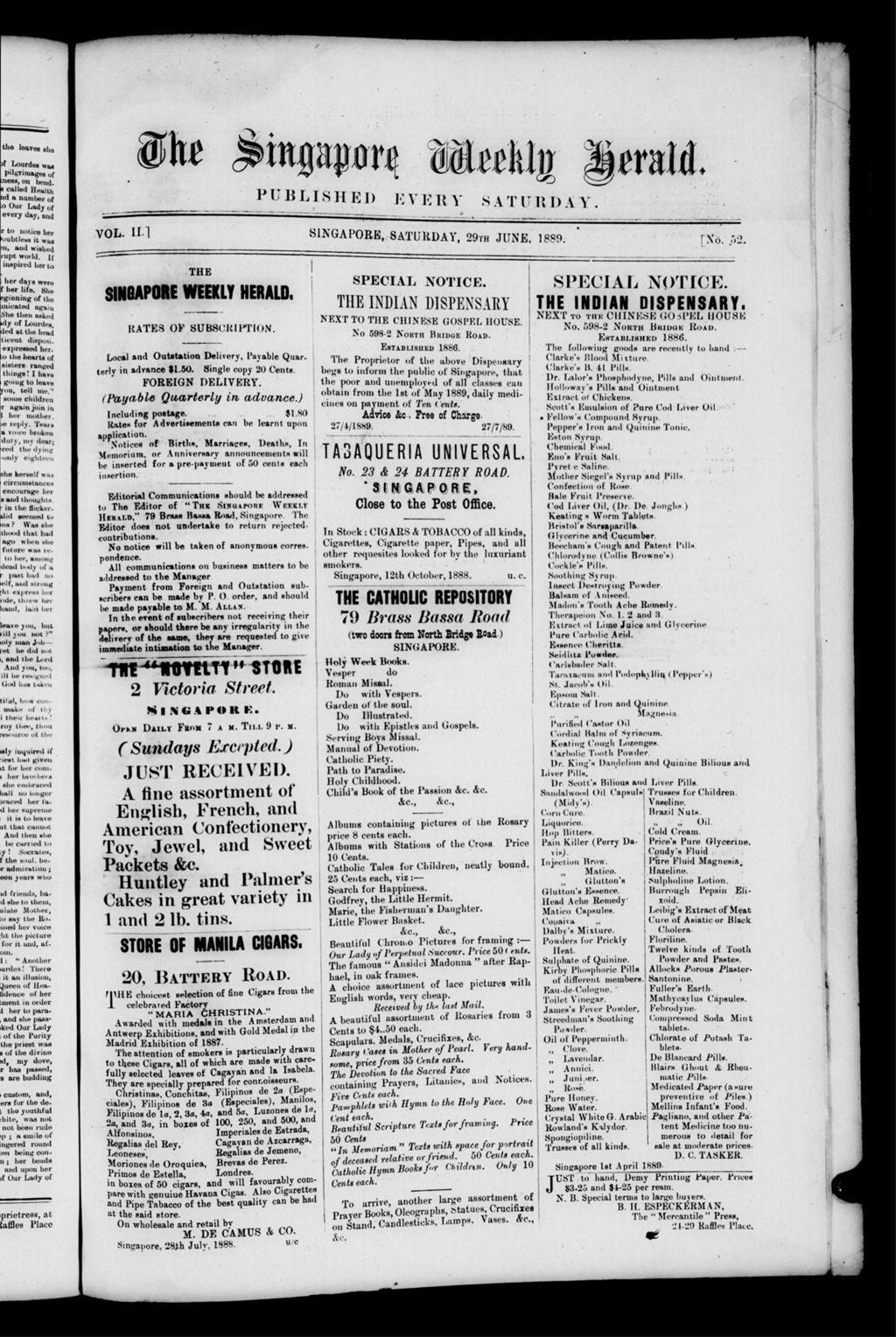 Miniature of Singapore Weekly Herald 29 June 1889