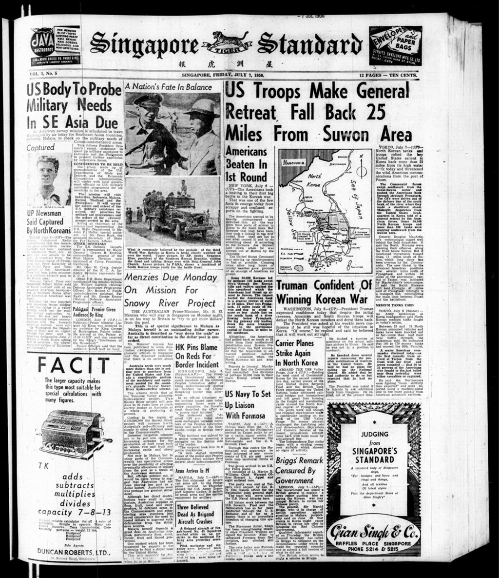 Miniature of Singapore Standard 07 July 1950