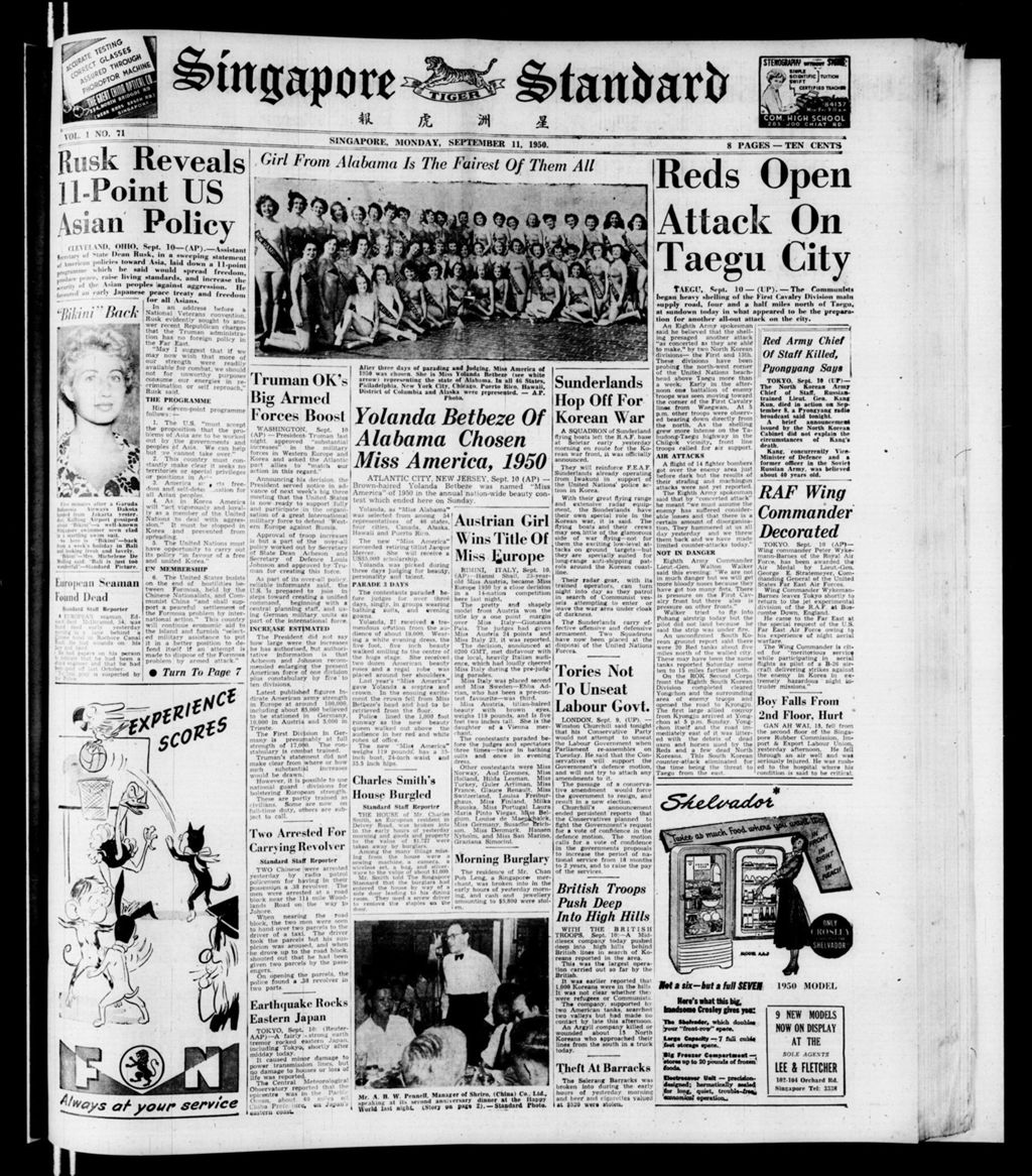 Miniature of Singapore Standard 11 September 1950