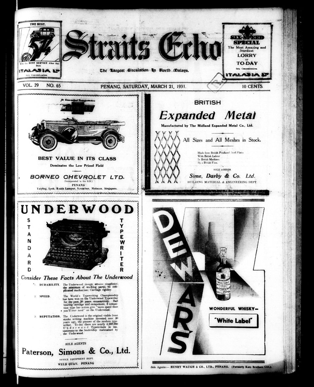 Miniature of Straits Echo 21 March 1931