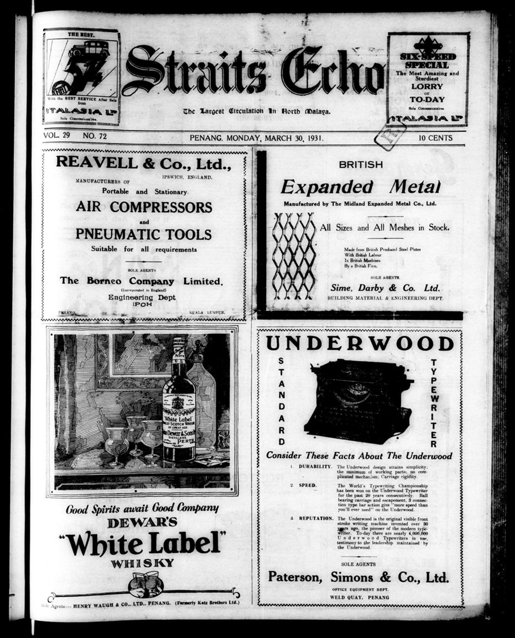 Miniature of Straits Echo 30 March 1931