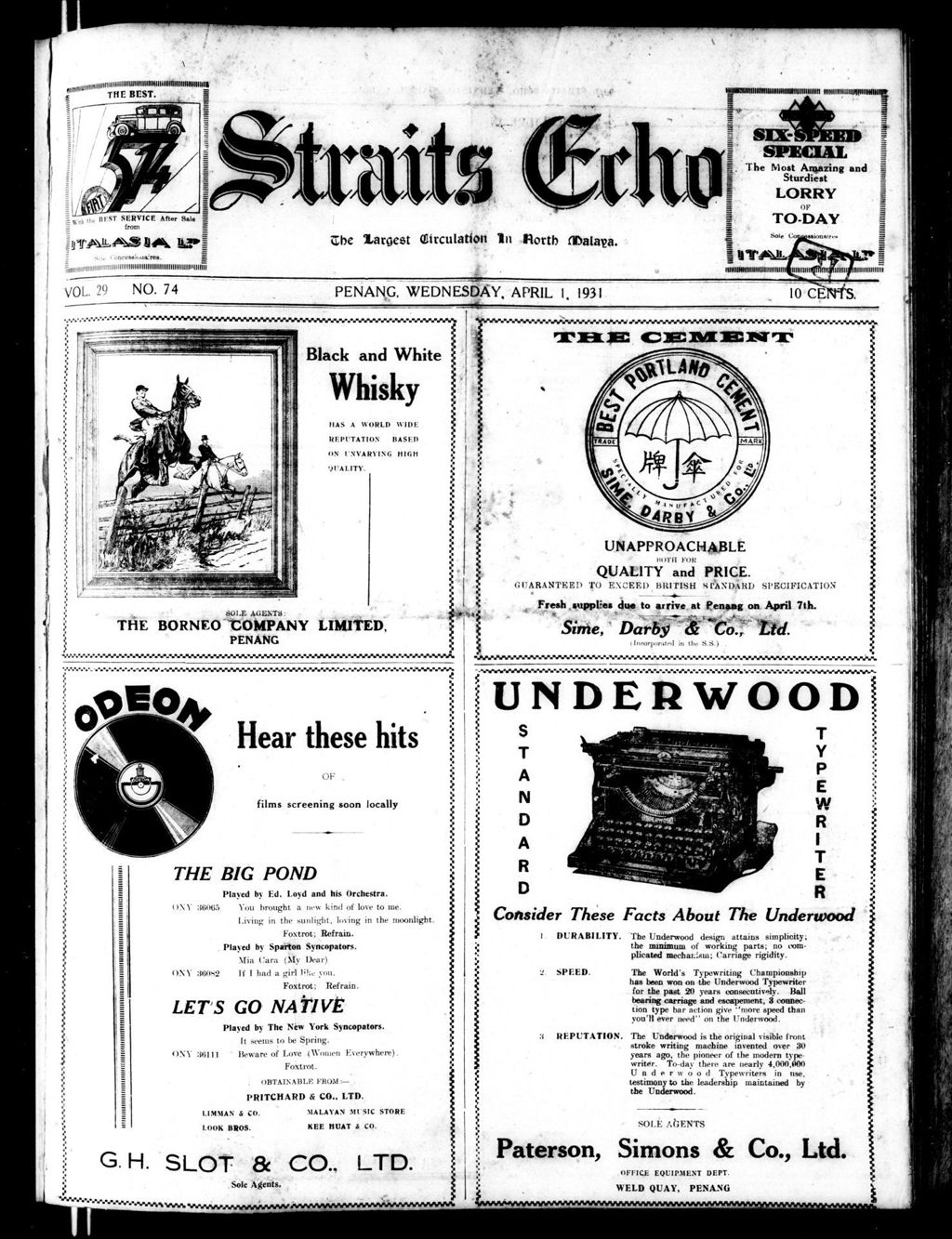 Miniature of Straits Echo 01 April 1931