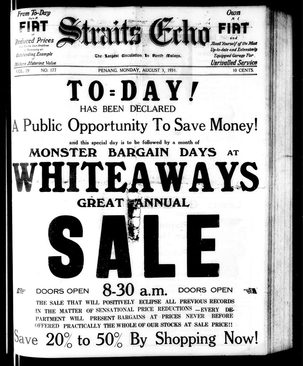 Miniature of Straits Echo 03 August 1931