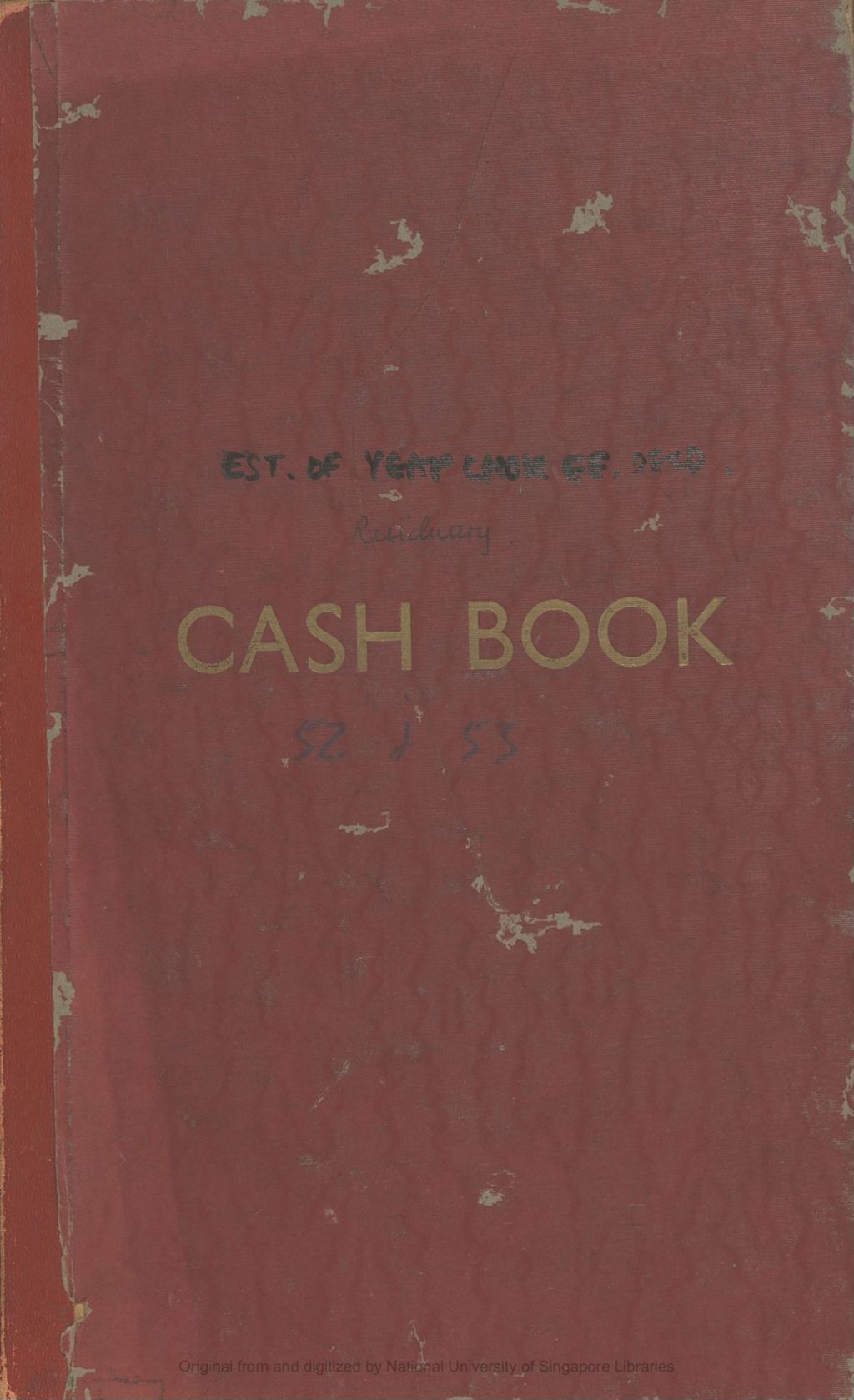 Miniature of Estate of Yeap Chor Ee: Residuary cash book (1952-1953)