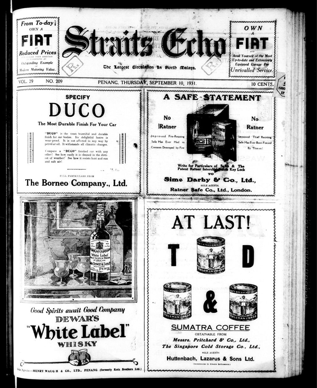 Miniature of Straits Echo 10 September 1931