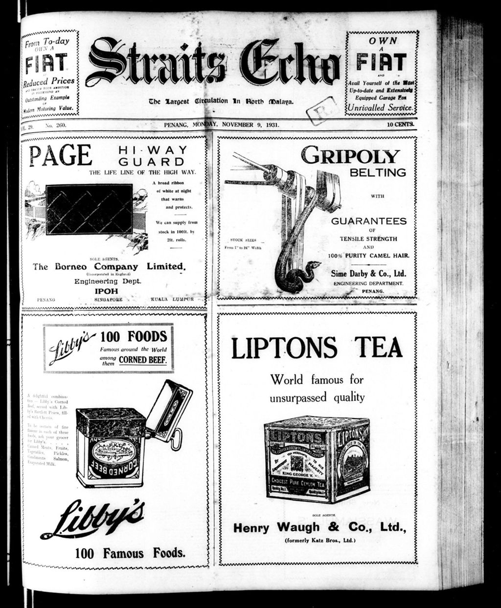 Miniature of Straits Echo 09 November 1931