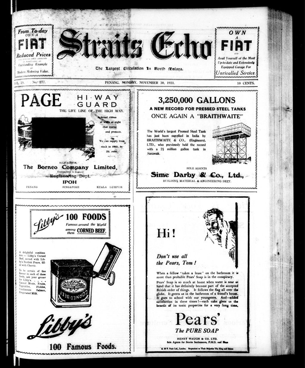 Miniature of Straits Echo 30 November 1931