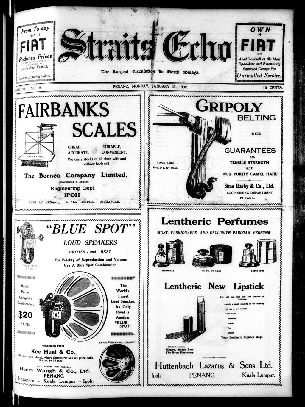 Miniature of Straits Echo 25 January 1932