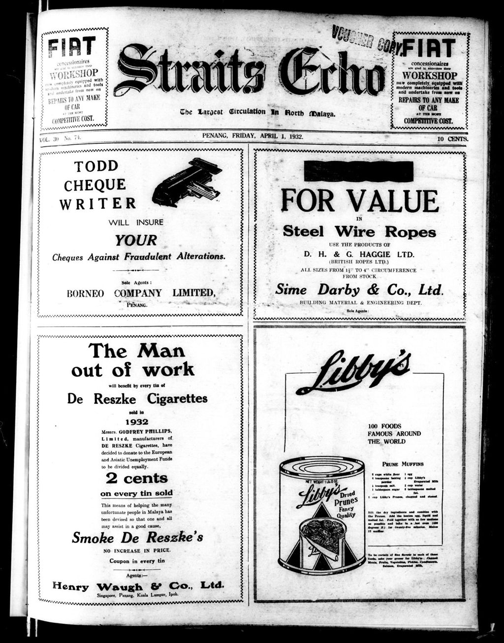 Miniature of Straits Echo 01 April 1932