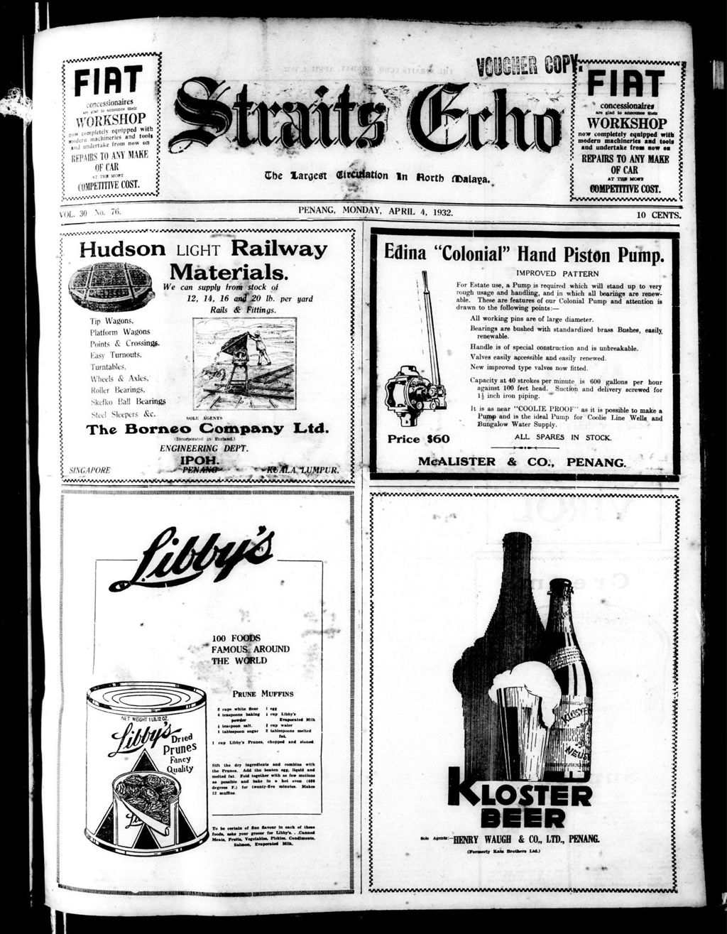 Miniature of Straits Echo 04 April 1932