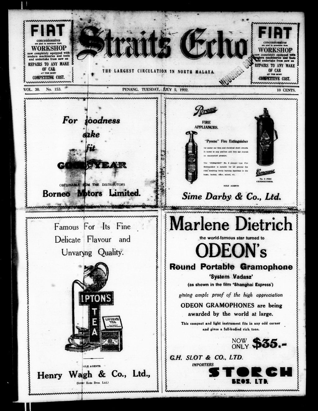 Miniature of Straits Echo 05 July 1932