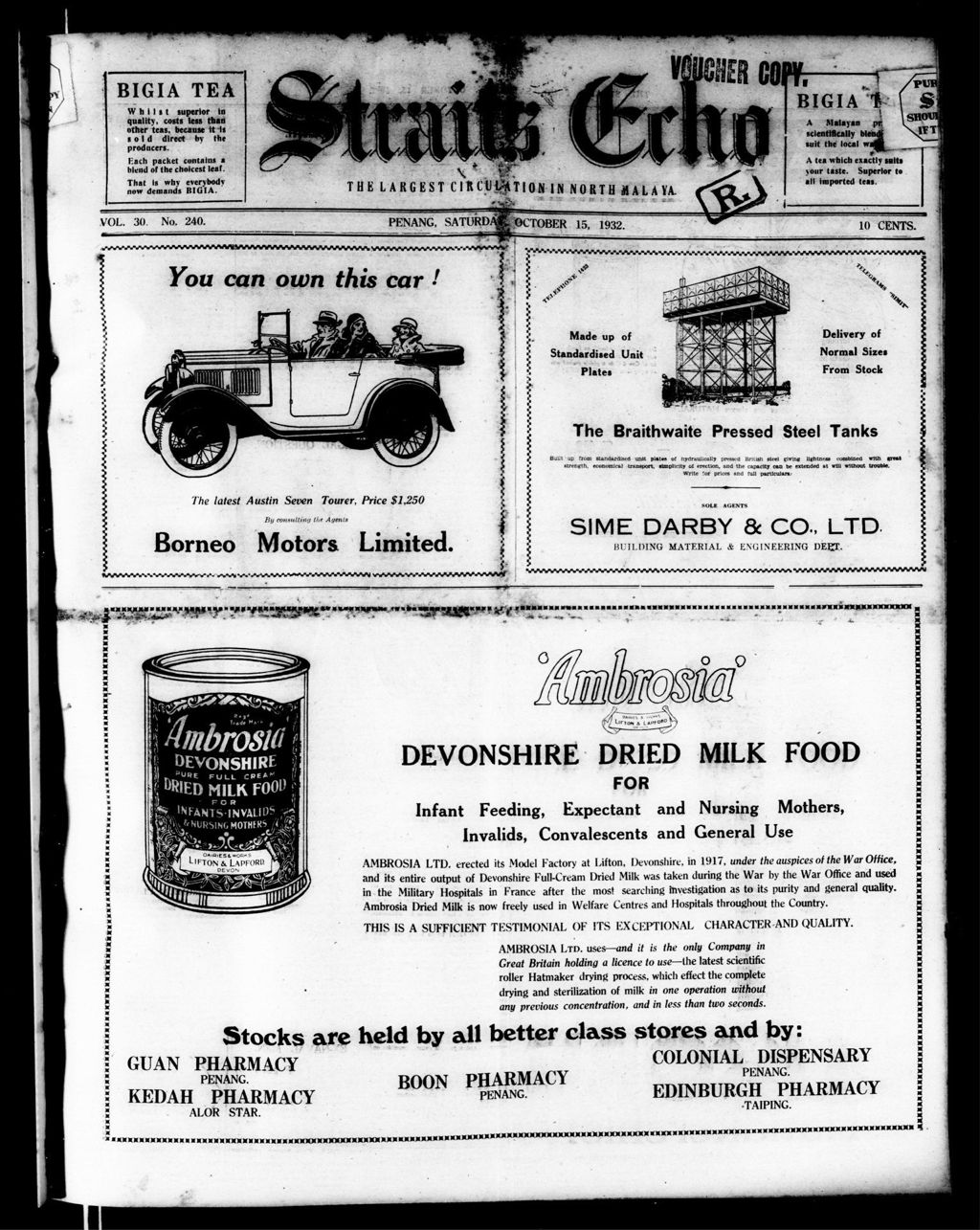 Miniature of Straits Echo 15 October 1932