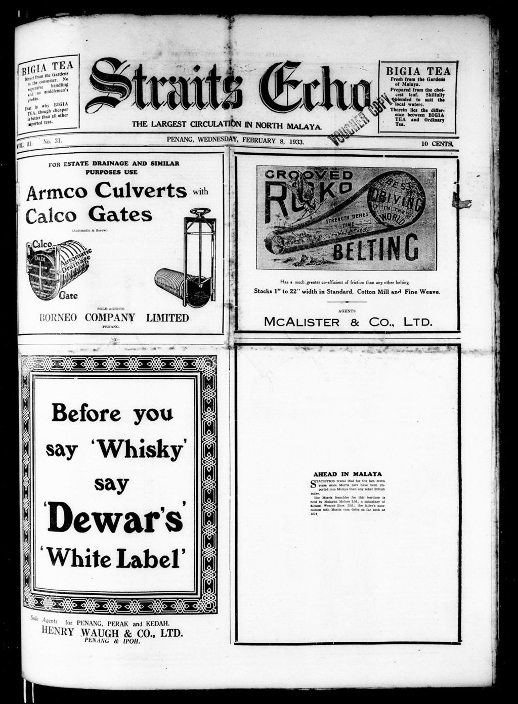 Miniature of Straits Echo 08 February 1933