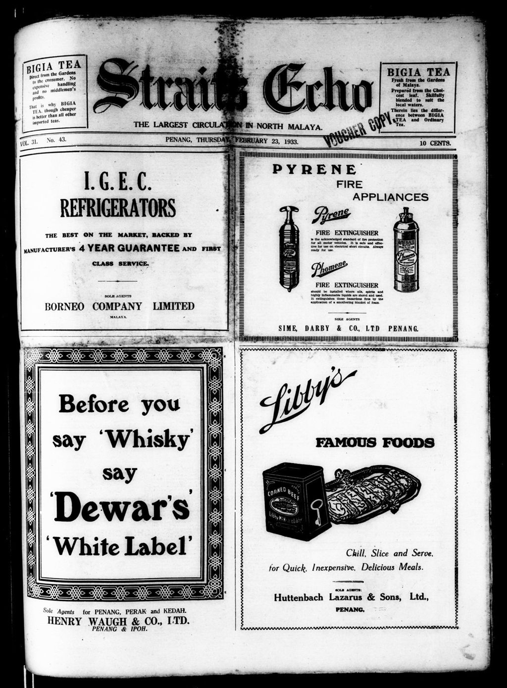 Miniature of Straits Echo 23 February 1933