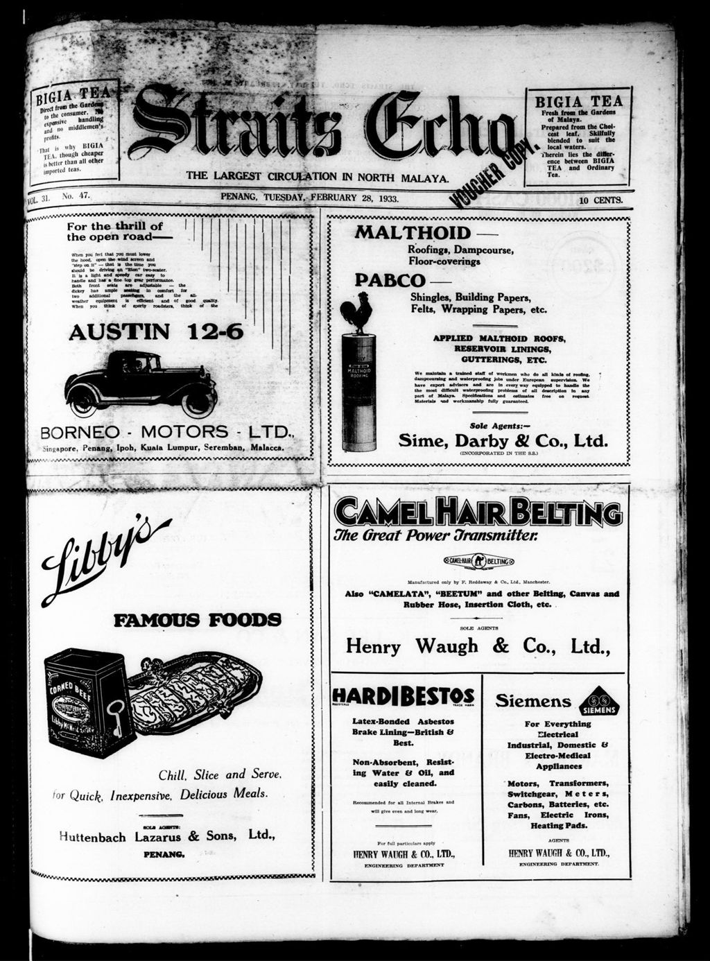 Miniature of Straits Echo 28 February 1933