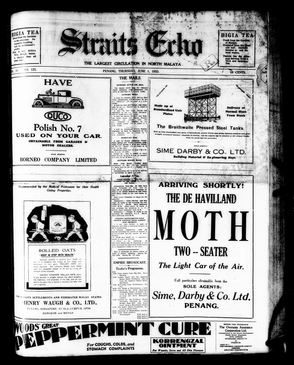 Miniature of Straits Echo 01 June 1933