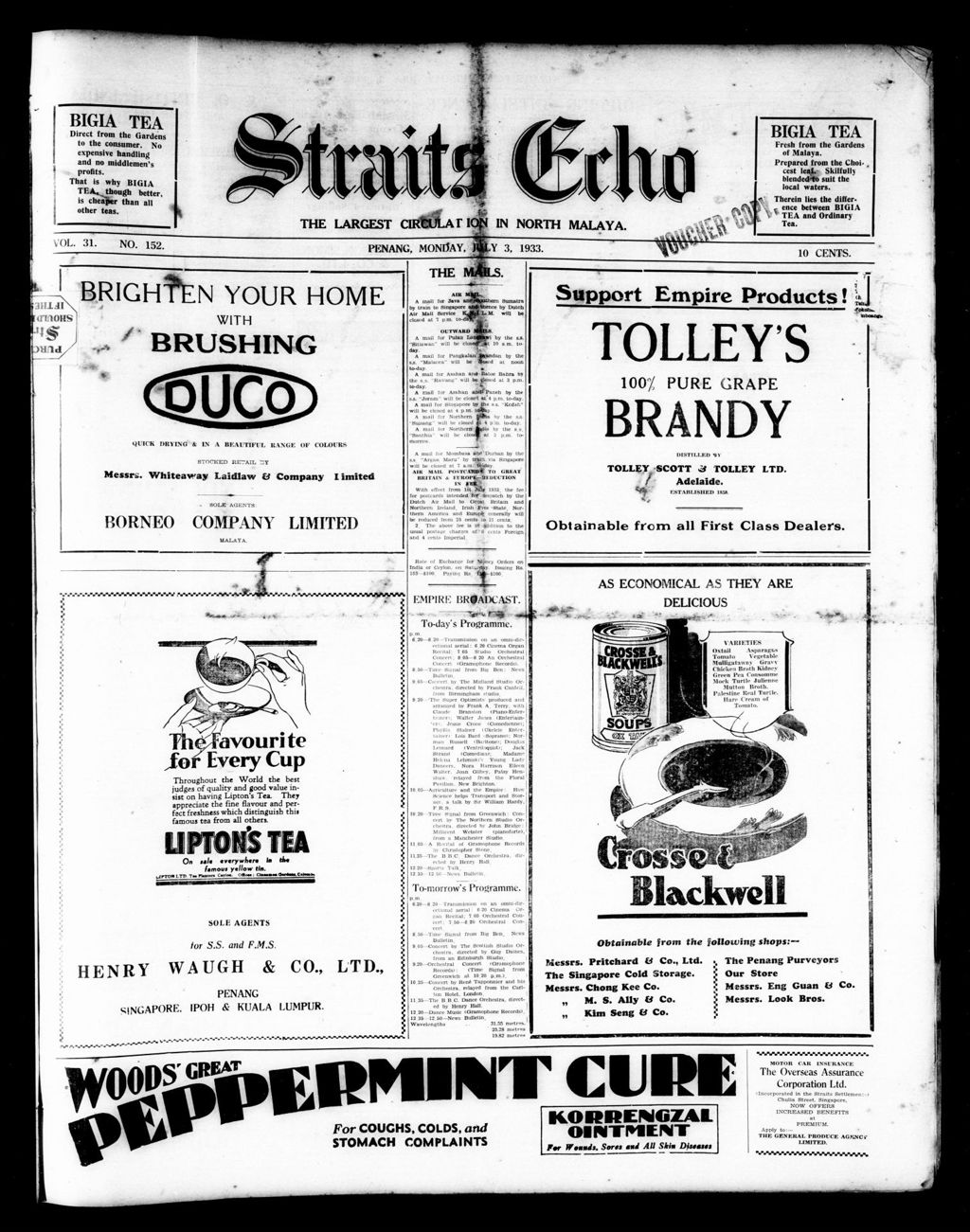 Miniature of Straits Echo 03 July 1933