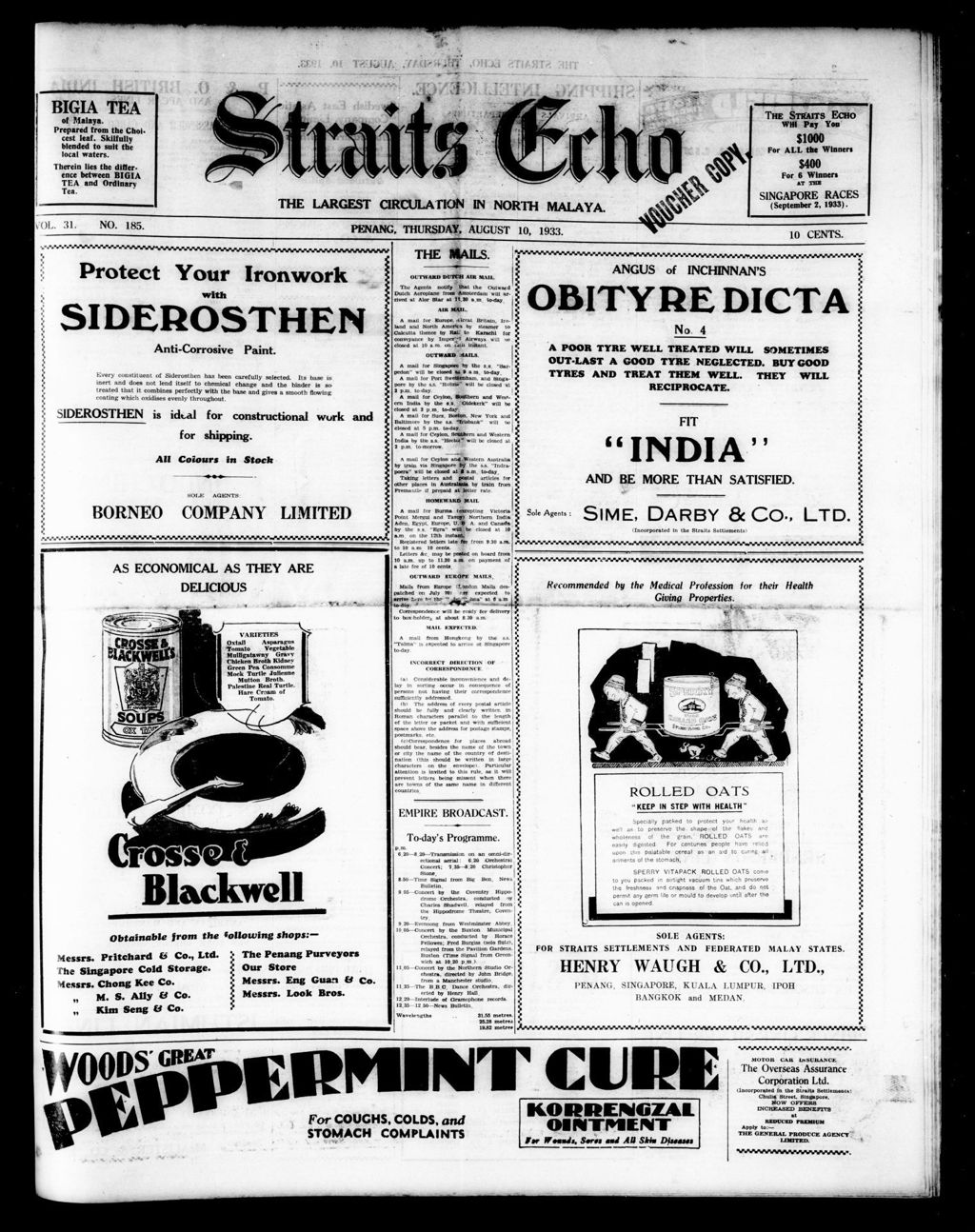 Miniature of Straits Echo 10 August 1933