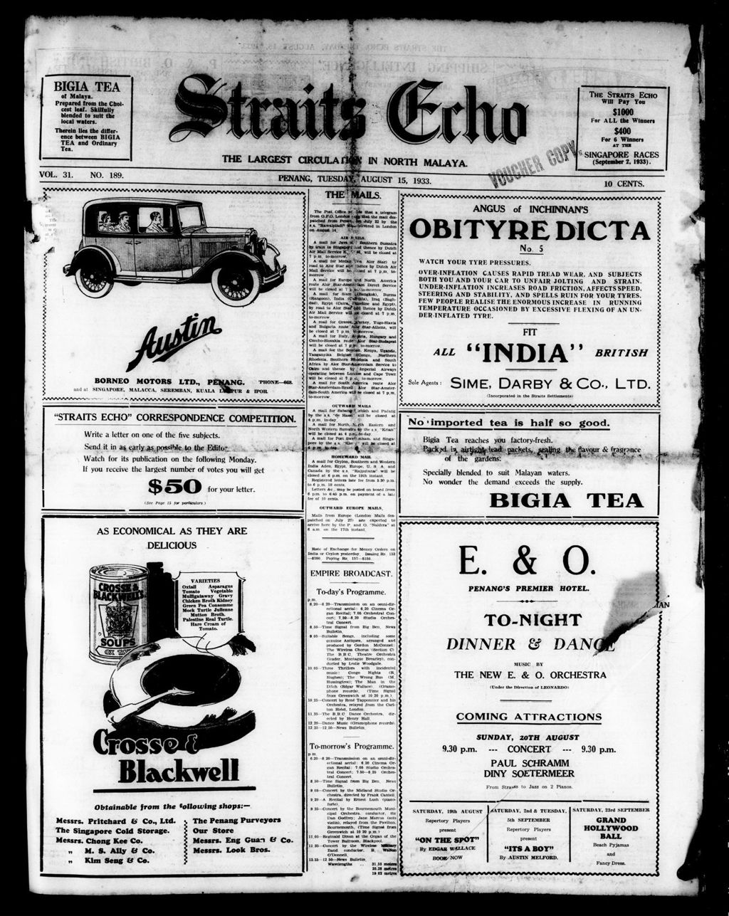 Miniature of Straits Echo 15 August 1933