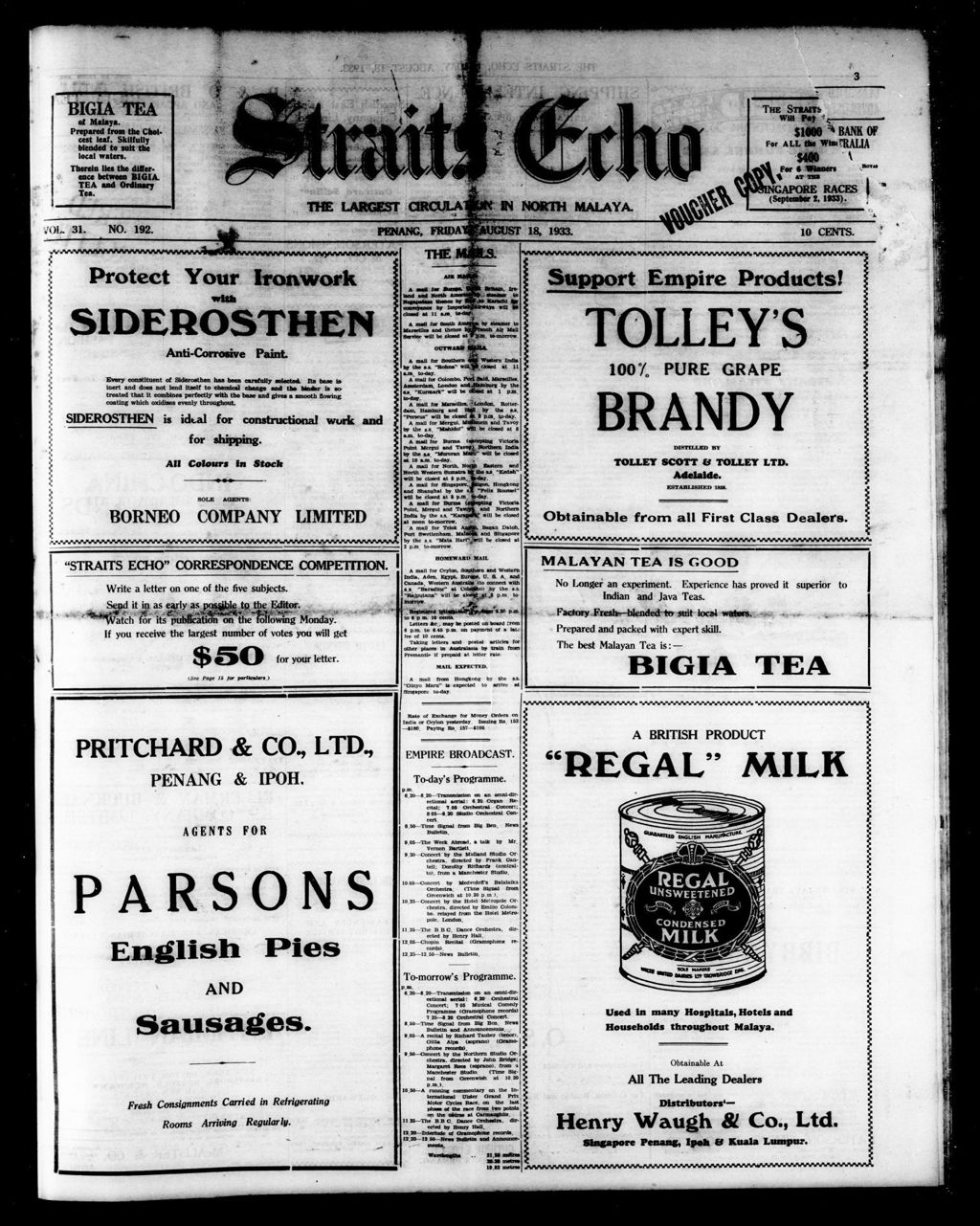 Miniature of Straits Echo 18 August 1933