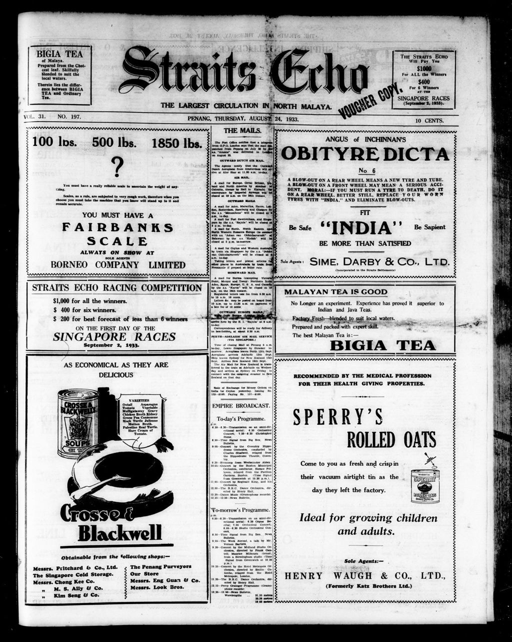 Miniature of Straits Echo 24 August 1933