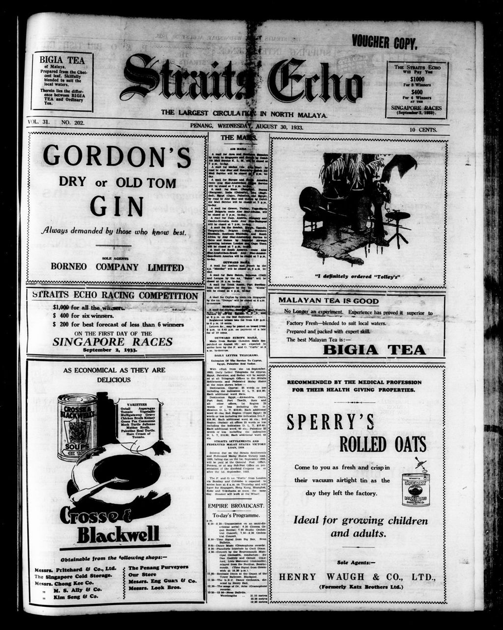 Miniature of Straits Echo 30 August 1933