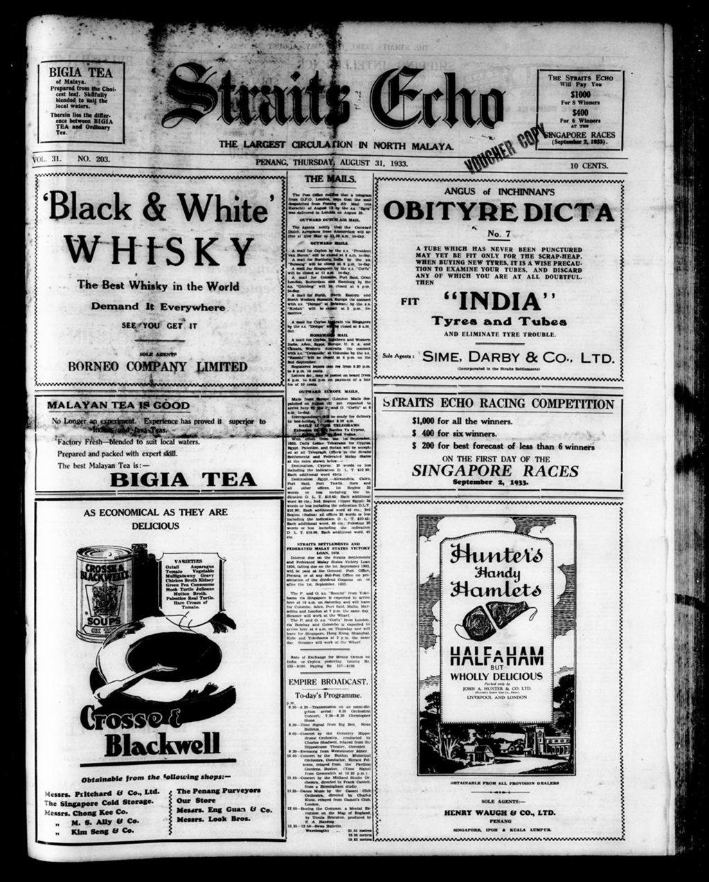 Miniature of Straits Echo 31 August 1933