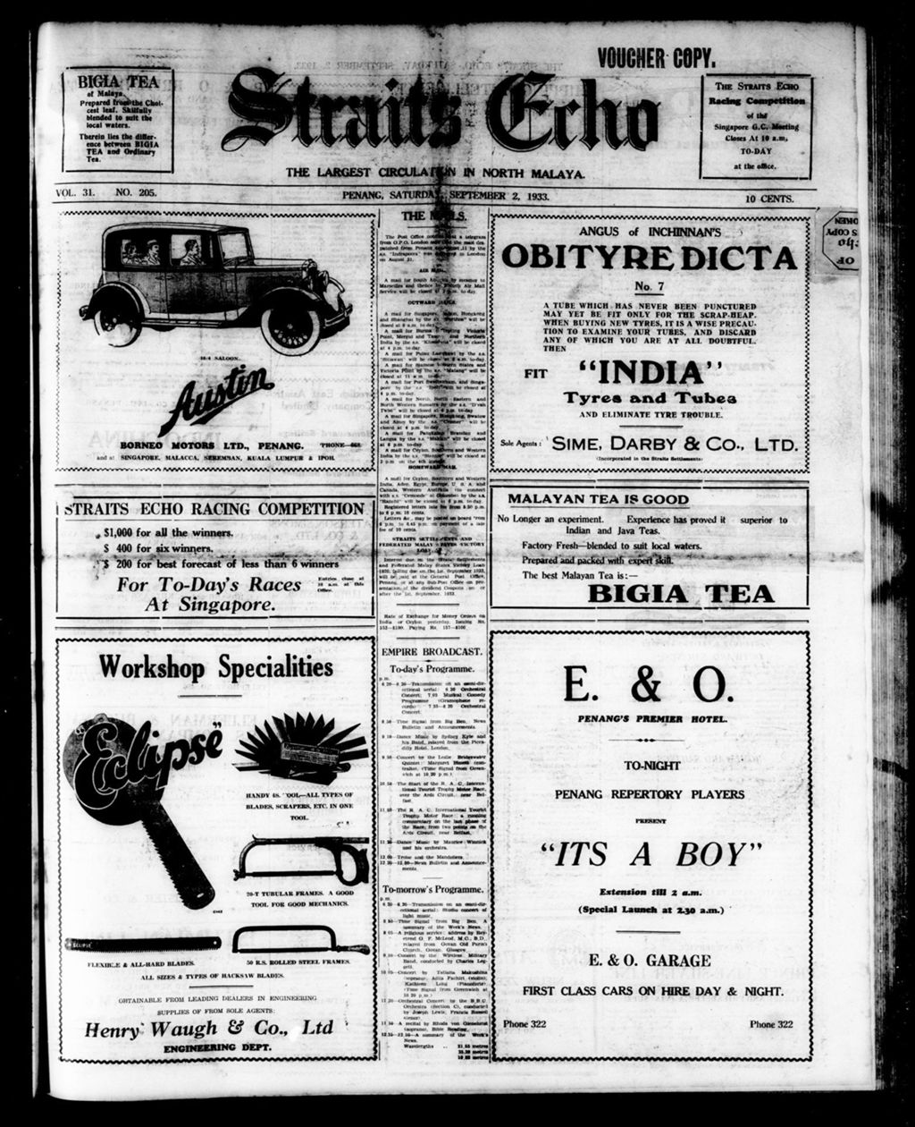 Miniature of Straits Echo 02 September 1933