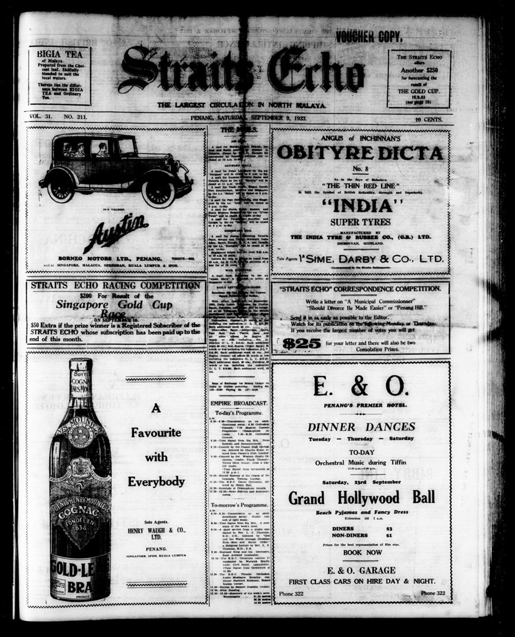 Miniature of Straits Echo 09 September 1933