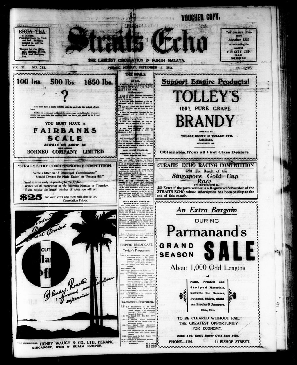 Miniature of Straits Echo 11 September 1933