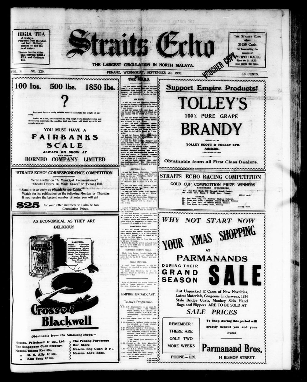 Miniature of Straits Echo 20 September 1933