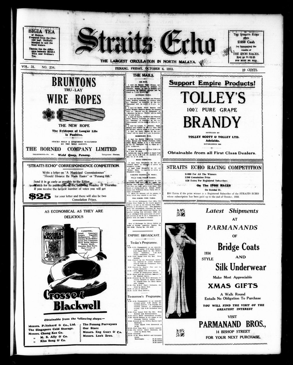 Miniature of Straits Echo 06 October 1933