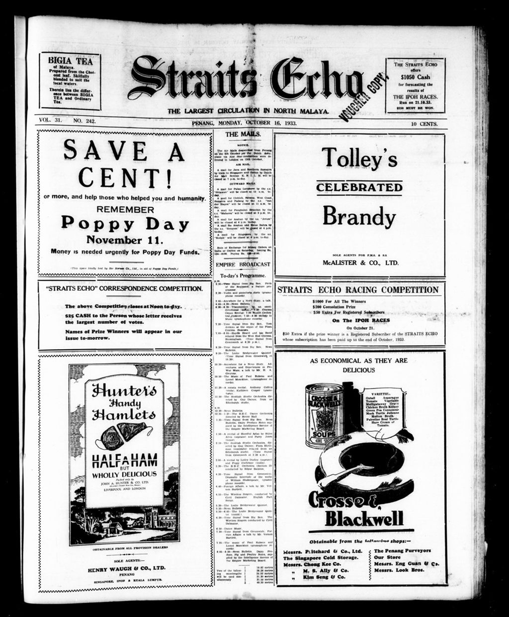 Miniature of Straits Echo 16 October 1933