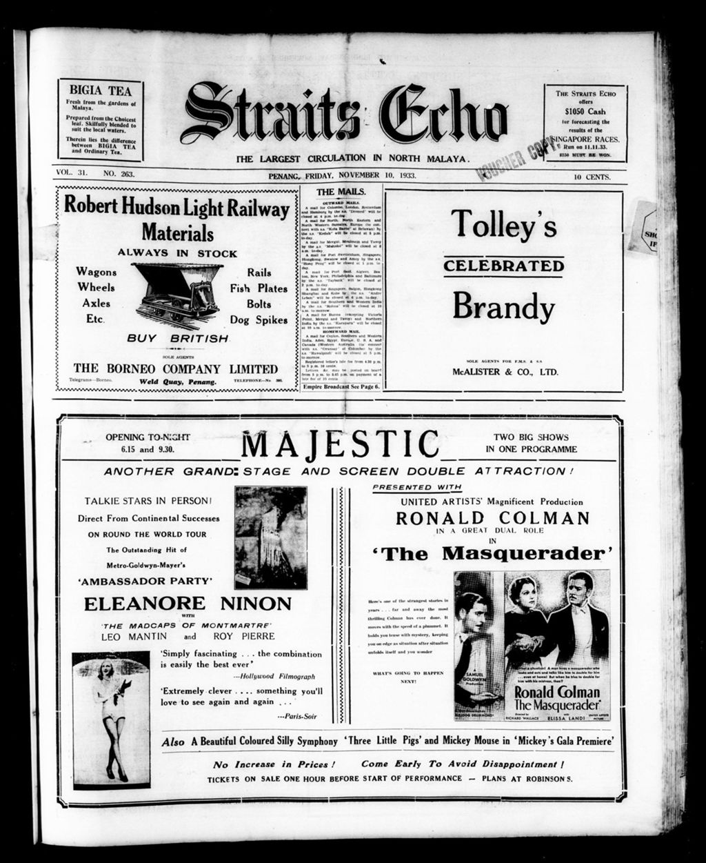 Miniature of Straits Echo 10 November 1933