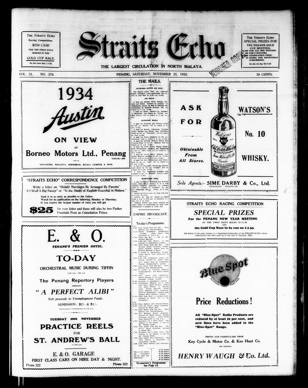 Miniature of Straits Echo 25 November 1933