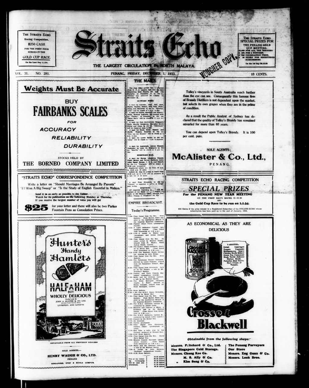 Miniature of Straits Echo 01 December 1933