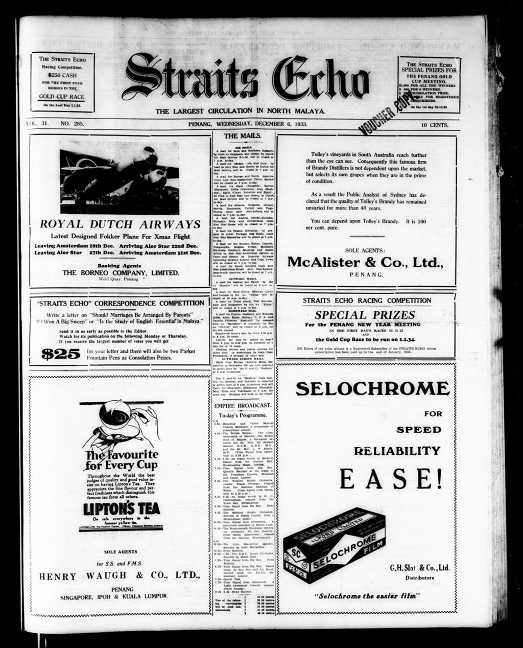 Miniature of Straits Echo 06 December 1933