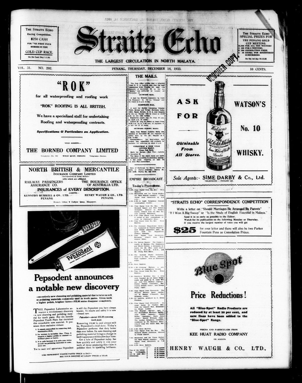 Miniature of Straits Echo 14 December 1933