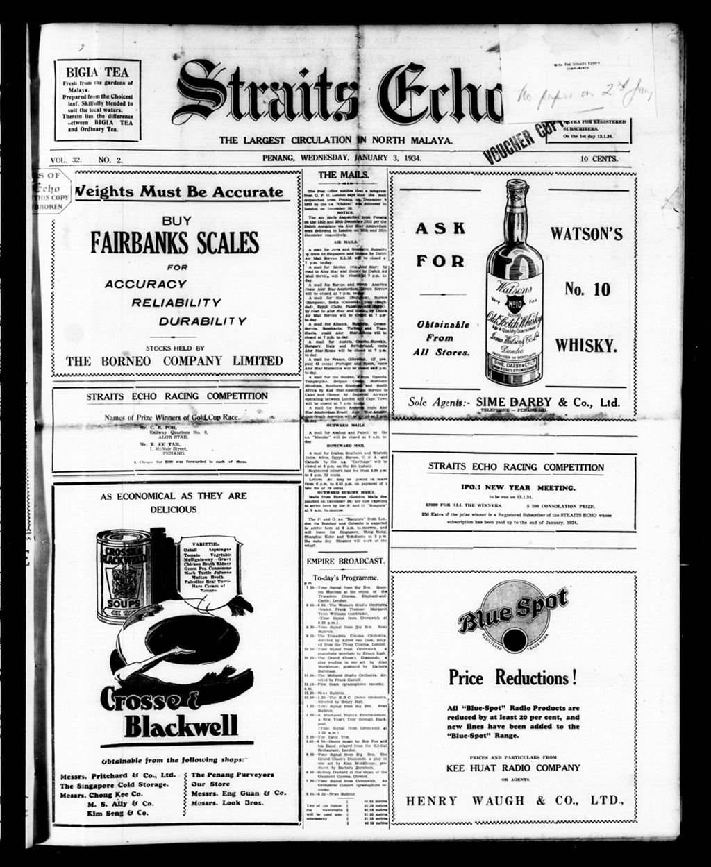 Miniature of Straits Echo 03 January 1934