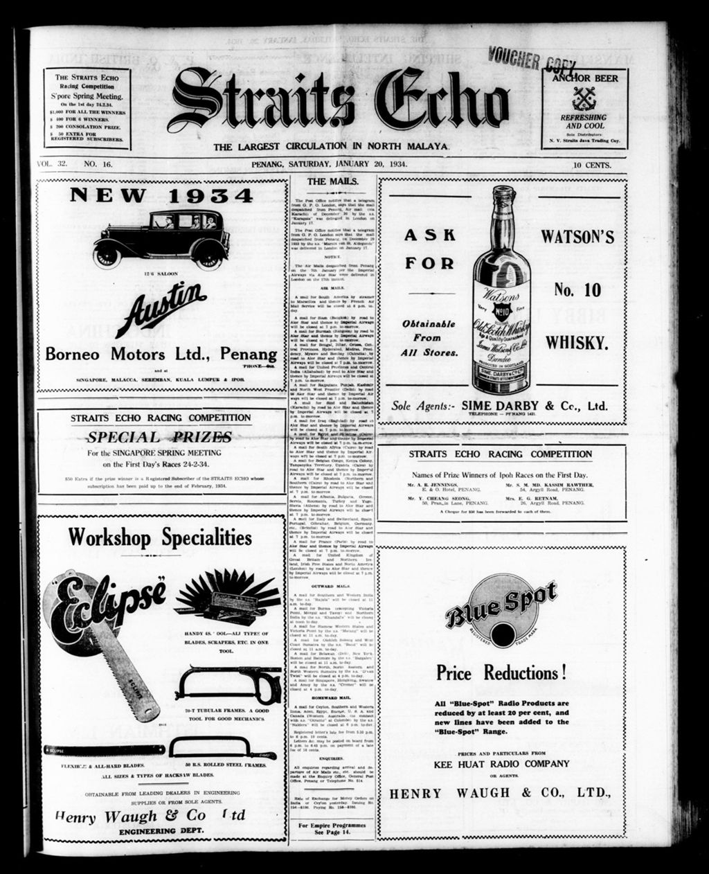 Miniature of Straits Echo 20 January 1934