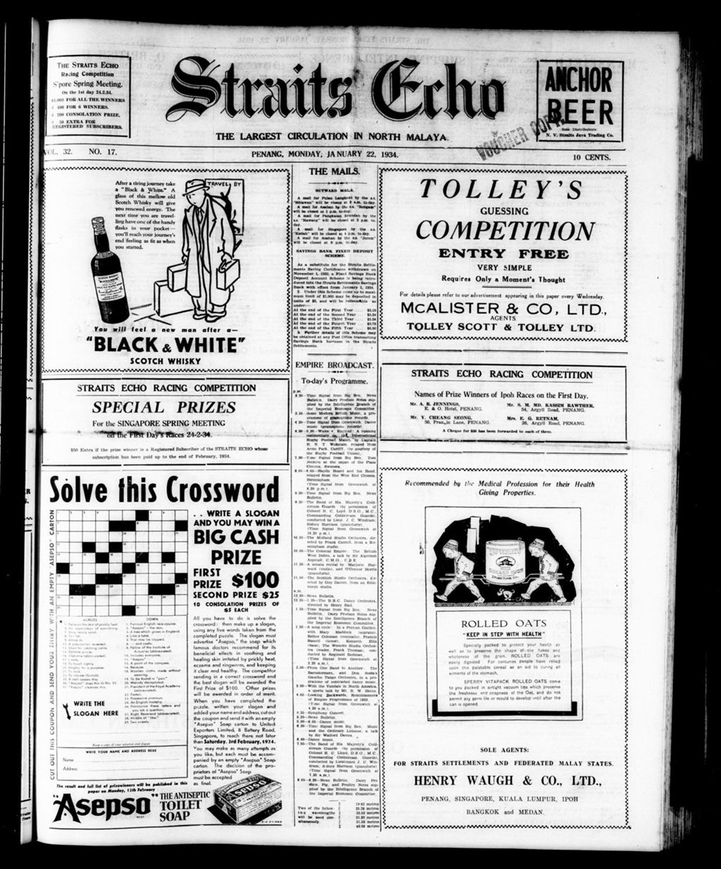 Miniature of Straits Echo 22 January 1934