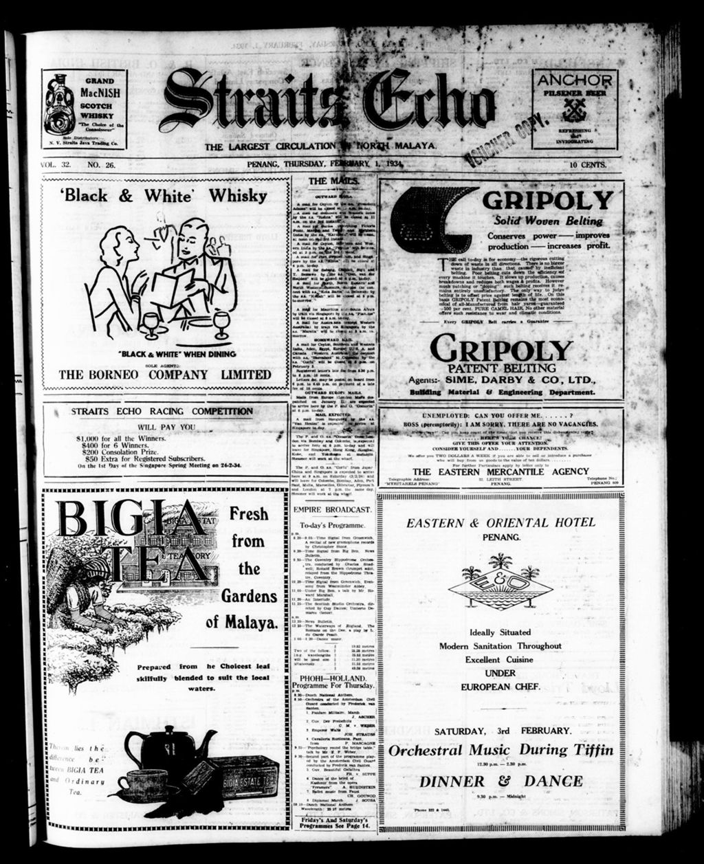 Miniature of Straits Echo 01 February 1934