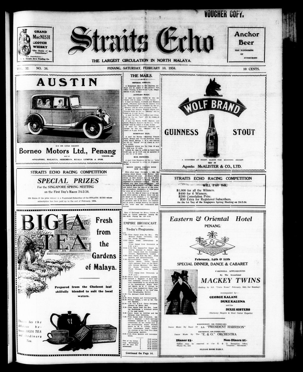 Miniature of Straits Echo 10 February 1934