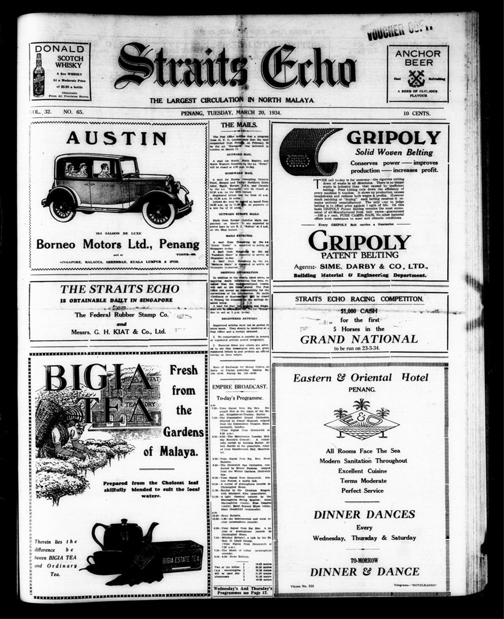 Miniature of Straits Echo 20 March 1934