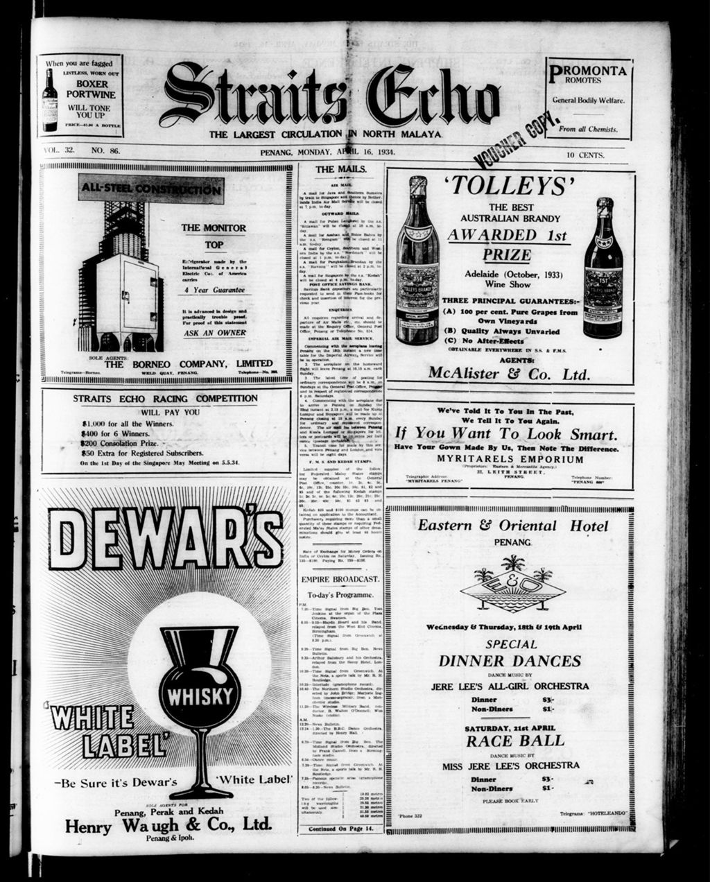 Miniature of Straits Echo 16 April 1934