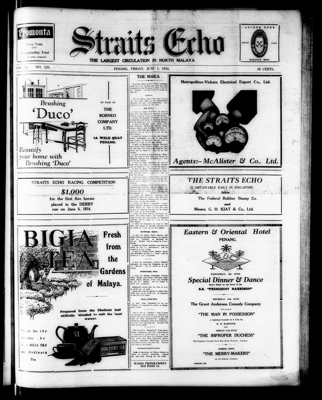 Miniature of Straits Echo 01 June 1934