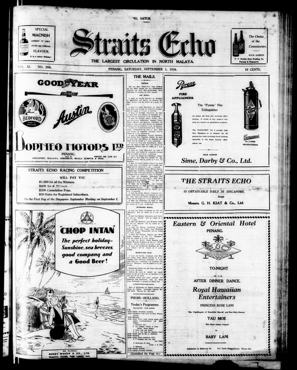 Miniature of Straits Echo 01 September 1934